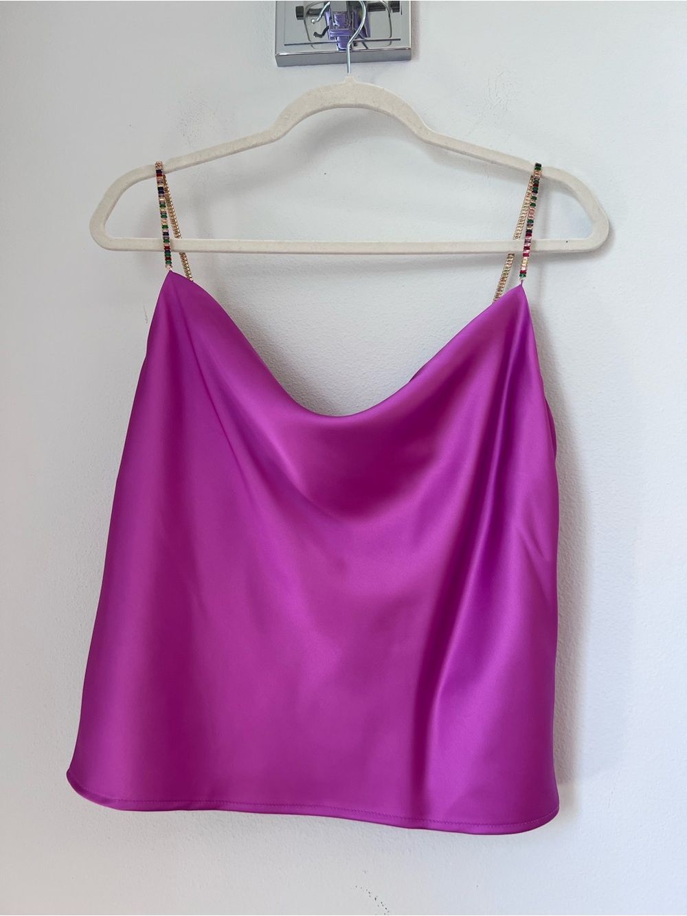 House of Harlow 1960 Satin Cowl Camisole with Beaded Straps - Magenta